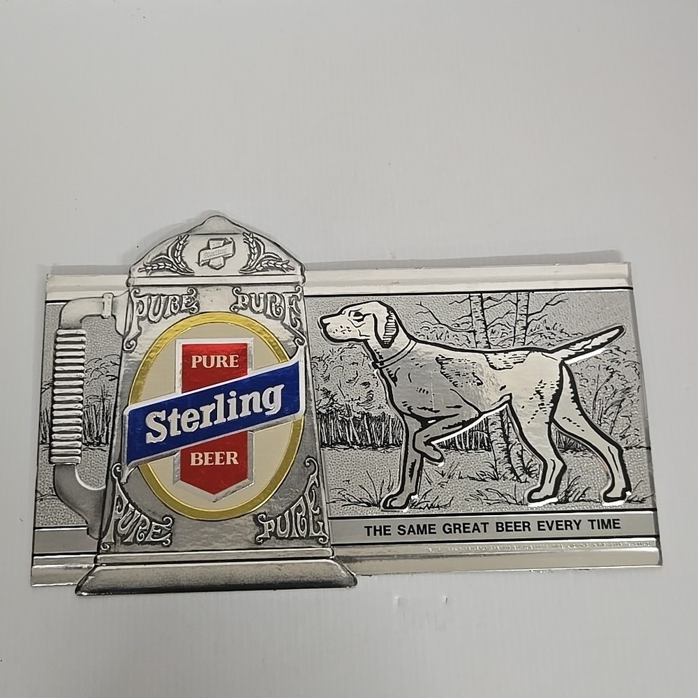 1974‎ STERLING Pure Beer Pointer Dog Embosograph Metallic Sign Heileman Brewing
